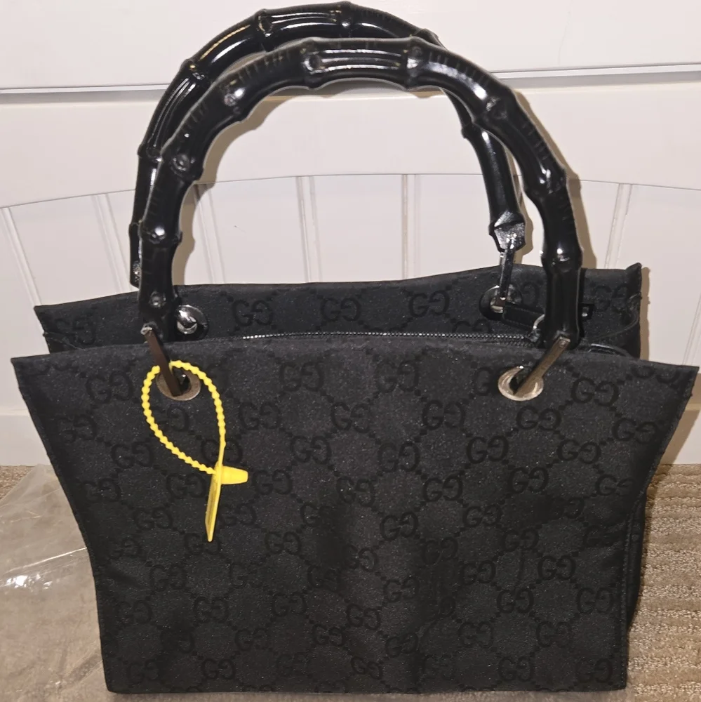 Gucci Bamboo Top Handle Tote – Black GG Canvas – Rare & Iconic - Picture 12 of 12
